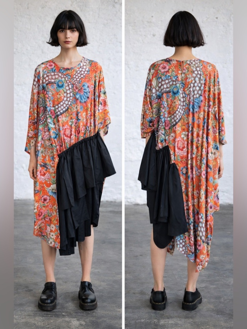 Junya Watanabe Comme des Garçons Asymmetric Floral Layered Dress - Size Medium
